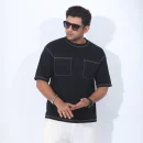 Dubble Pocket  Drop Shoulder T-Shirt - Black