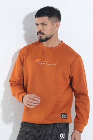 Eva Remember Print Crewneck Sweatshirt — Rust Orange