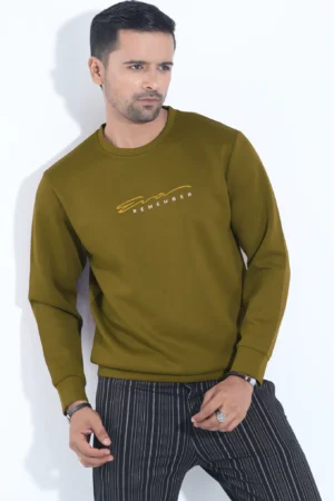 Eva Remember Print Crewneck Sweatshirt — Olive