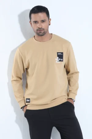 Badge Embroidery Crewneck Sweatshirt — Beige