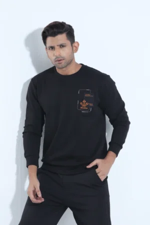 Badge Embroidery Crewneck Sweatshirt — Black