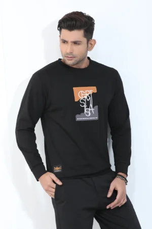 Men's Graphic Patch Crewneck Sweatshirt — Black