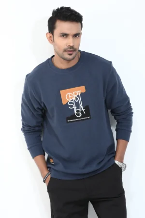Men's Graphic Patch Crewneck Sweatshirt — Navy Blue
