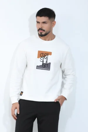 Men's Graphic Patch Crewneck Sweatshirt — White