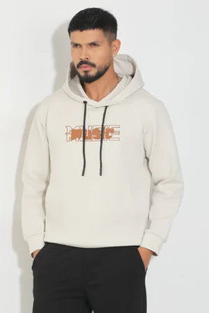 Music Print Pullover Hoodie — Camel