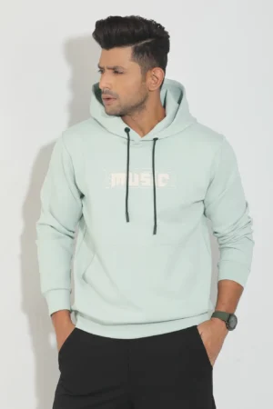Music Print Pullover Hoodie — Baby Blue