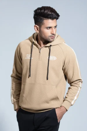 New Half Zipper Youth Hoodie — Beige