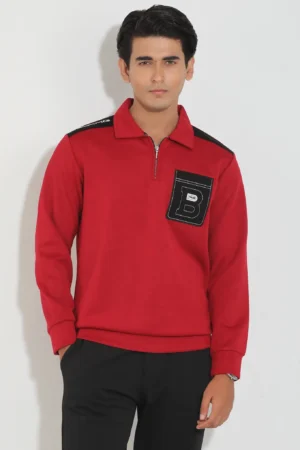 Quarter Zip Full Sleeve Polo — Red