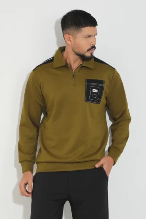 Quarter Zip Full Sleeve Polo — Olive