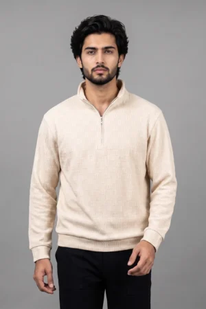 Men's Textured Half-Zip Pullover Sweatshirt — Cream