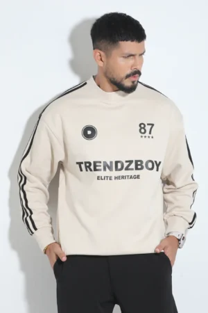 Trendzboy Varsity Stripe Oversized Sweatshirt — Cream
