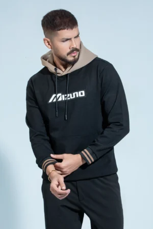 Men's Varsity-Style Hoodie – Contrast Hood & Patch Logo – Black