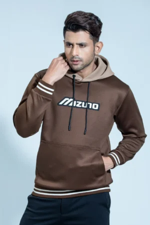 Men's Varsity-Style Hoodie – Contrast Hood & Patch Logo – Coffee