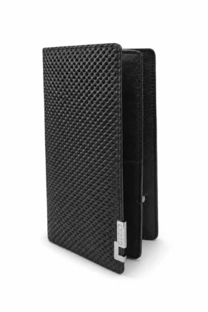 Diamond Embossed Leather Long Wallet — Black