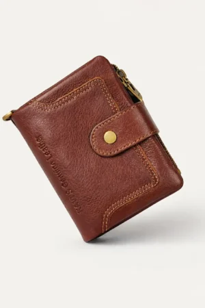 KAVI'S Genuine Leather Bifold Zip Wallet — Brown