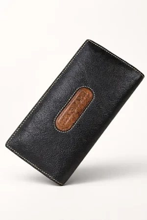Men's Long Bifold Leather Wallet — Black