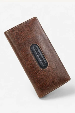 Men’s Long Bifold Leather Wallet — Vintage Coffee Brown