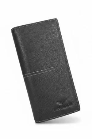 Pebble-Grain Leather Long Wallet — Black
