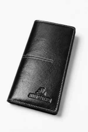 Genuine Leather Long Wallet — Black