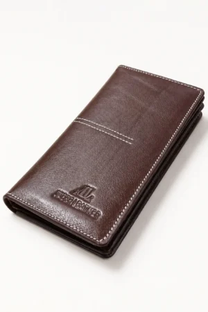 Genuine Leather Long Wallet — Coffee Brown
