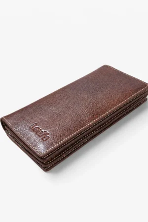 Vintage Distressed Leather Long Wallet — Coffee Brown