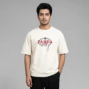 Sticker Vinyl Drop ‍Shoulder T-Shirt - Cream