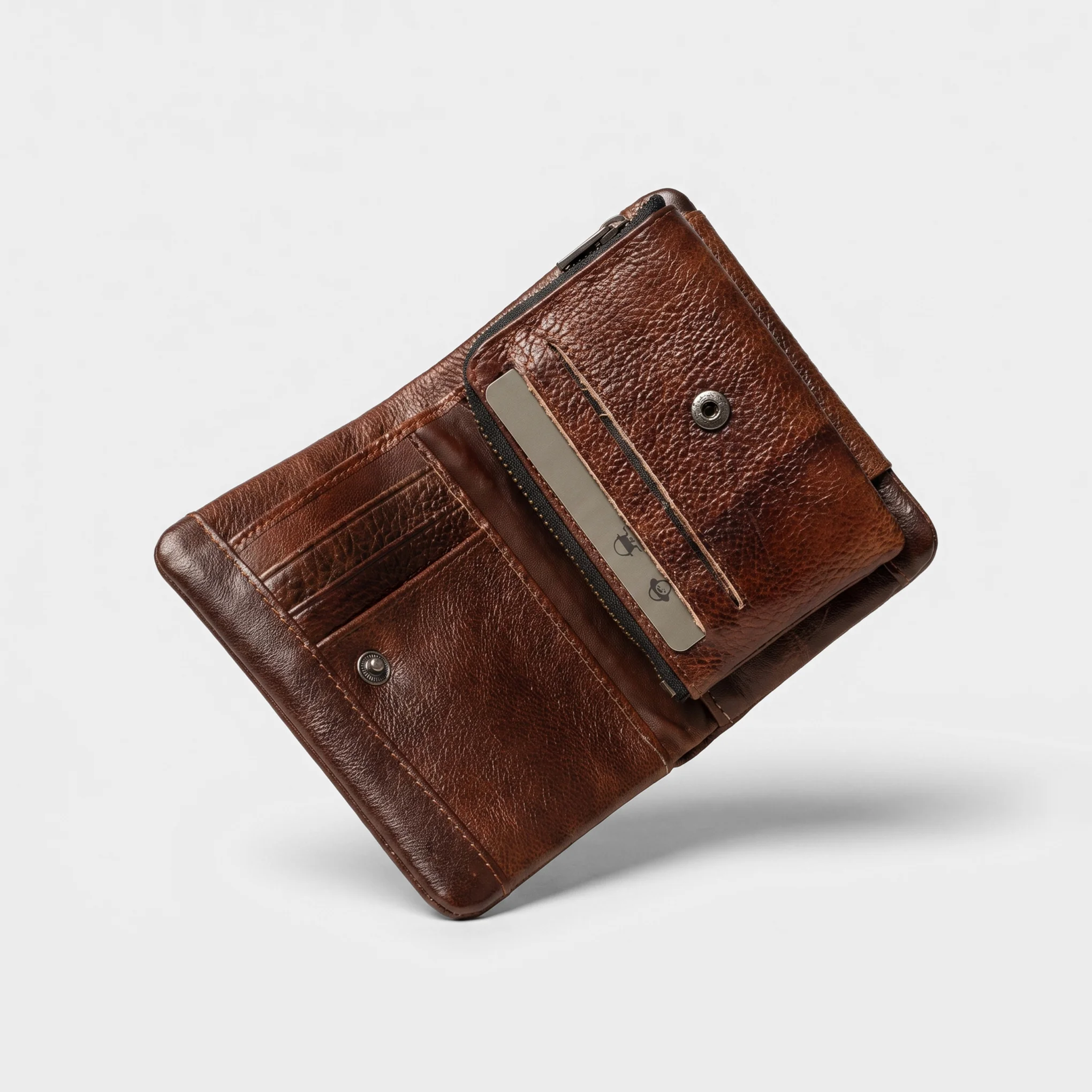 Bifold Genuine Leather Wallet-Brown - Image 2