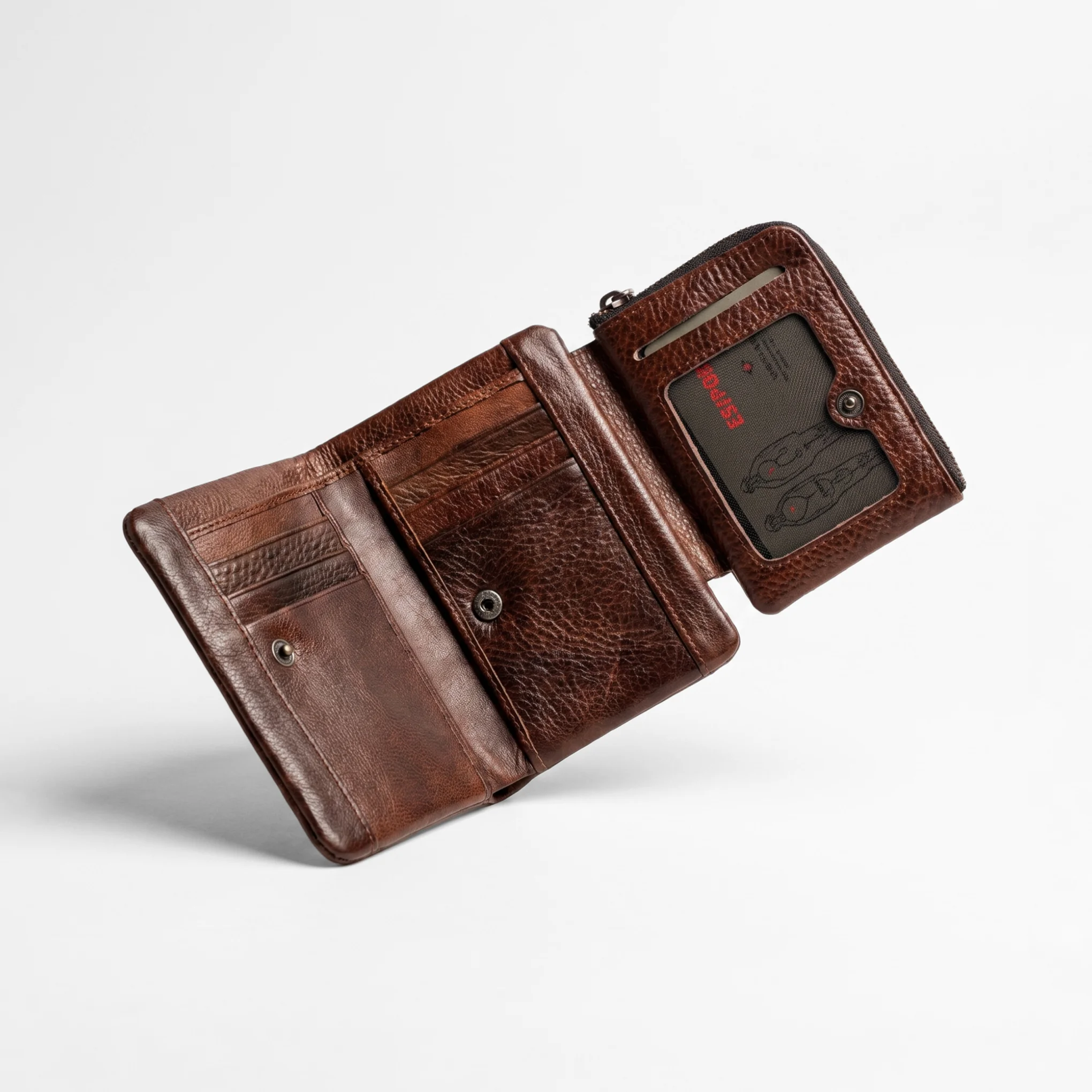 Bifold Genuine Leather Wallet-Brown - Image 4