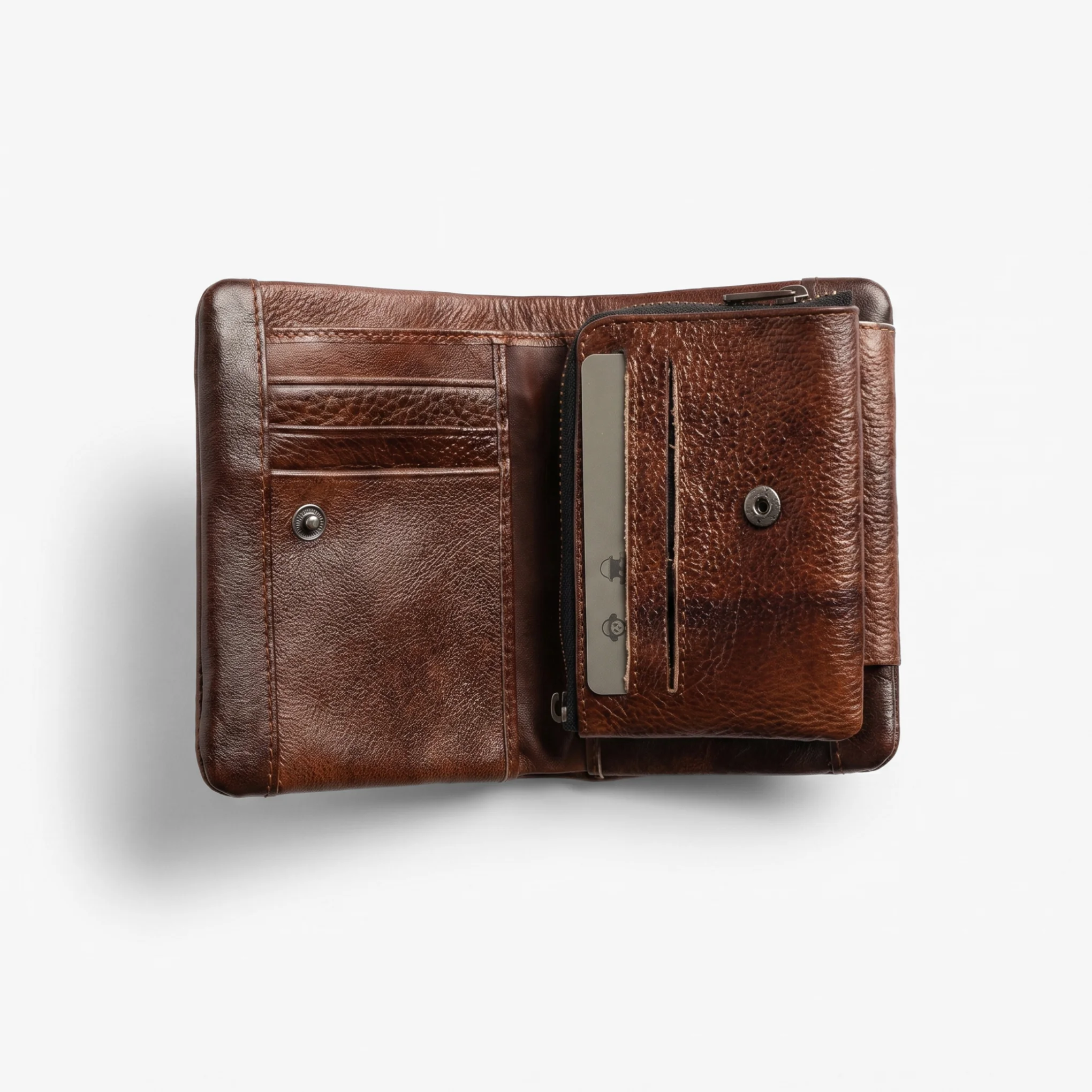 Bifold Genuine Leather Wallet-Brown - Image 5