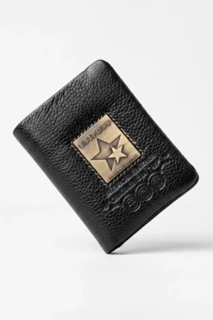 Men's Leather Trifold Wallet – Metal Badge