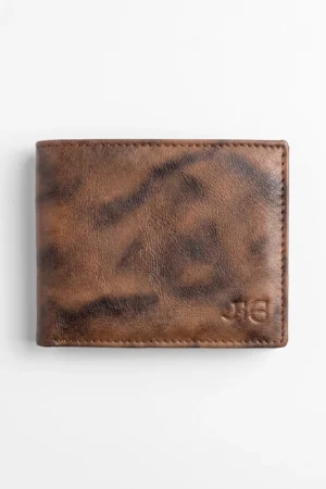Vintage Distressed Leather Bifold Wallet – Tan Brown