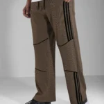 Ribbed Wide-Leg Trackpants for Men – Stripe Detail - coffe