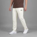 Herringbone Textured Joggers For Men - Off White