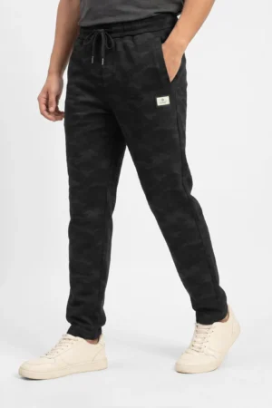 Camo Print Regular Fit Joggers- Black