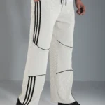 Ribbed Wide-Leg Trackpants for Men – Stripe Detail - Off White