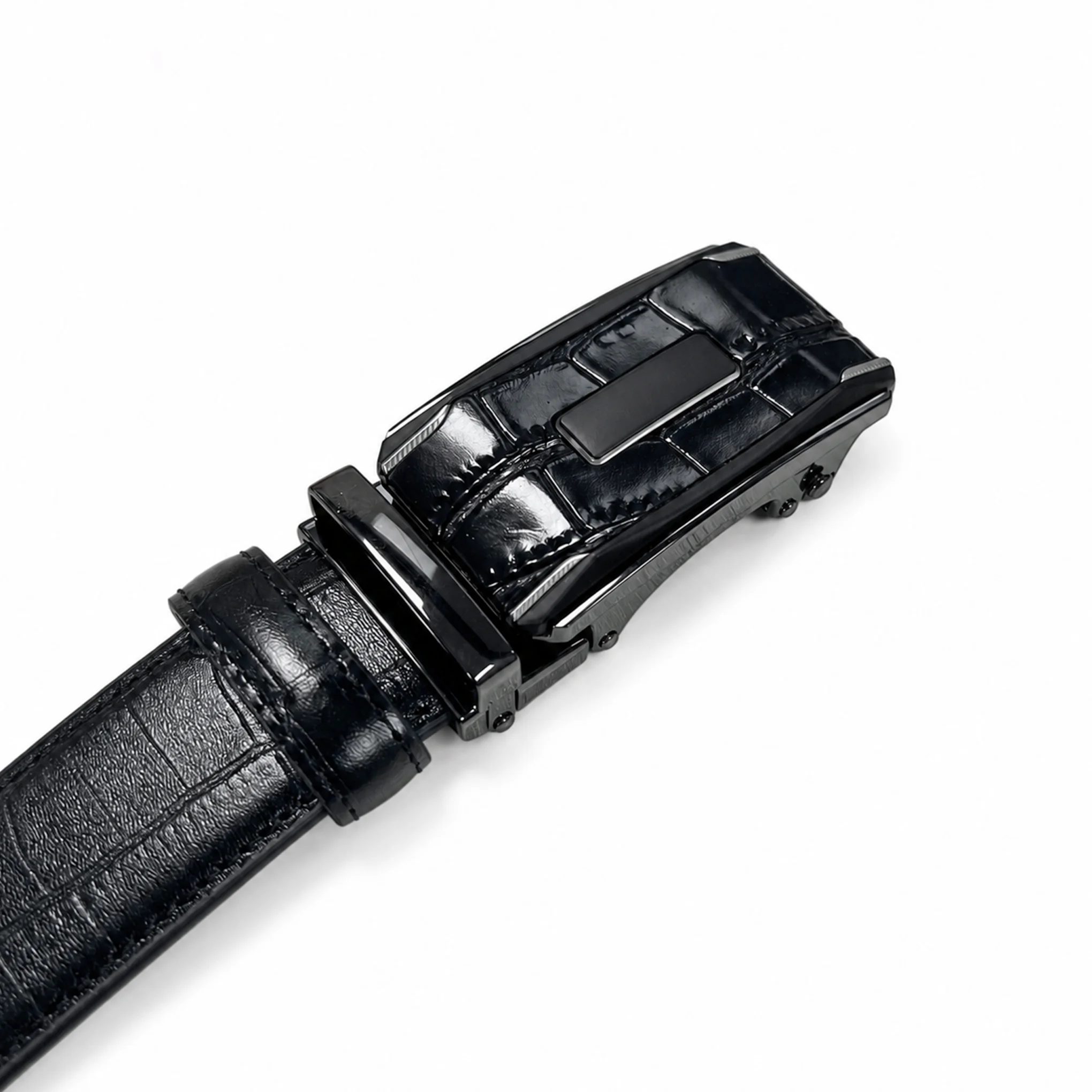 Automatic Ratchet Buckle Genuine Leather Belt for Men – Black Croc Embossed - Image 4