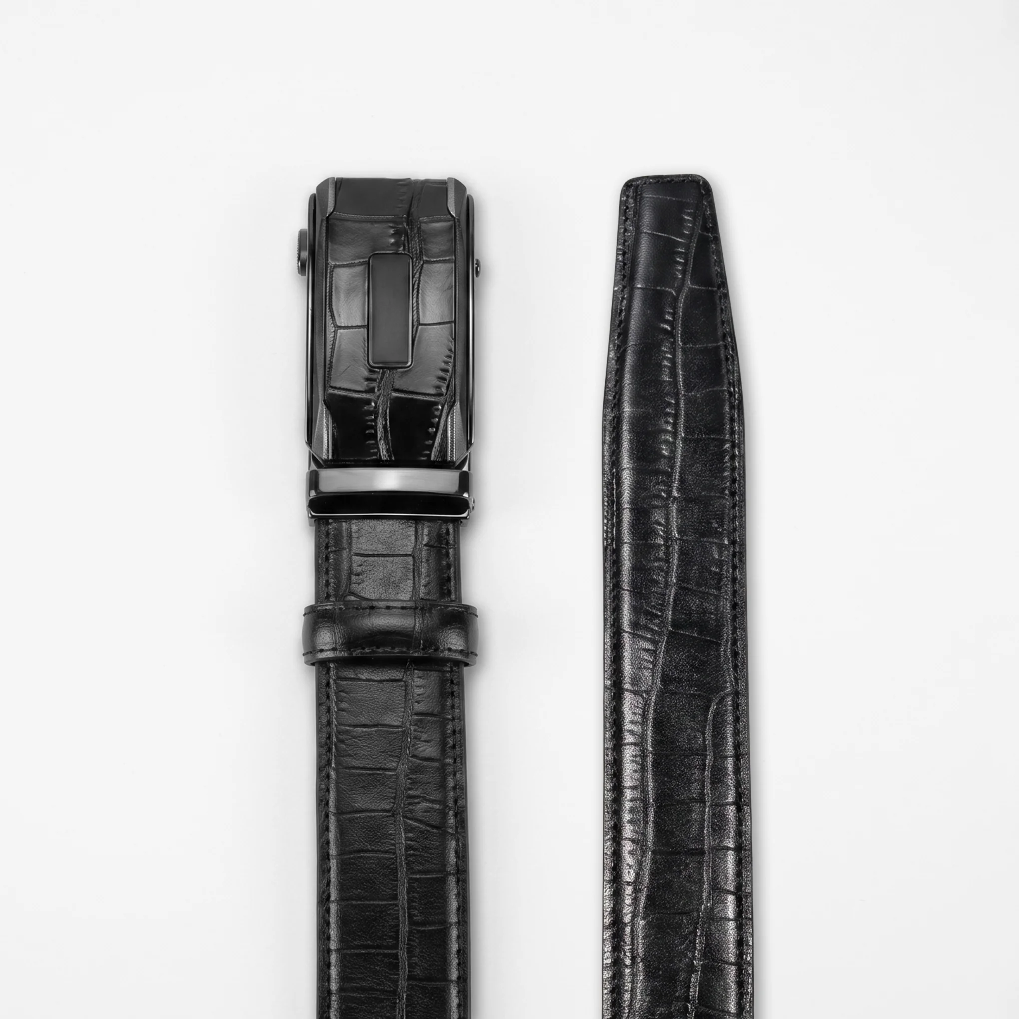 Automatic Ratchet Buckle Genuine Leather Belt for Men – Black Croc Embossed - Image 2