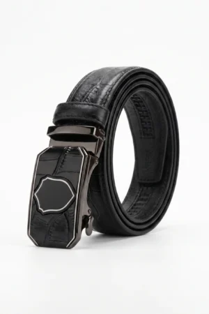 Automatic Ratchet Buckle Genuine Leather Belt – Black