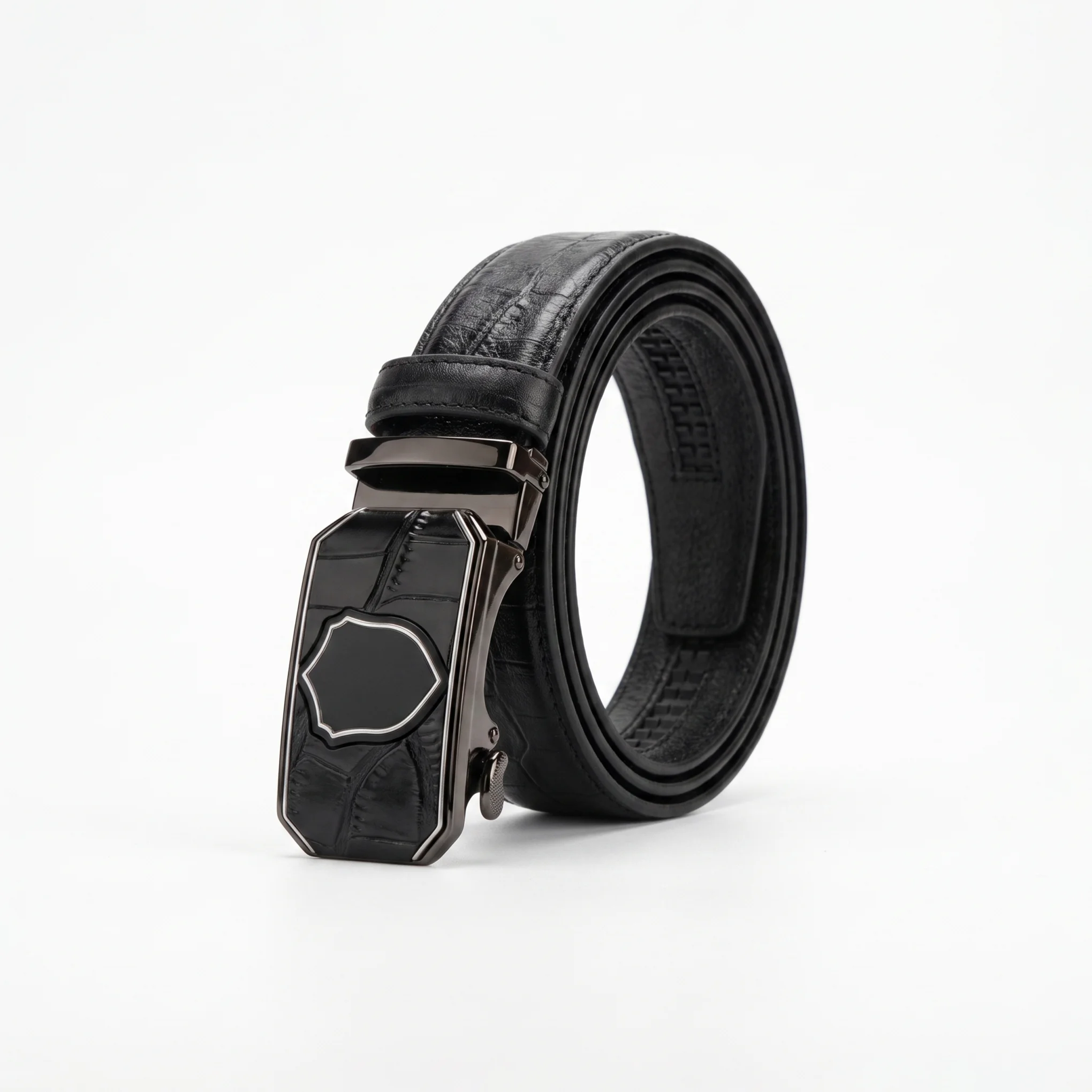 Automatic Ratchet Buckle Genuine Leather Belt – Black
