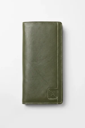 Long Genuine Leather Wallet – Olive Green