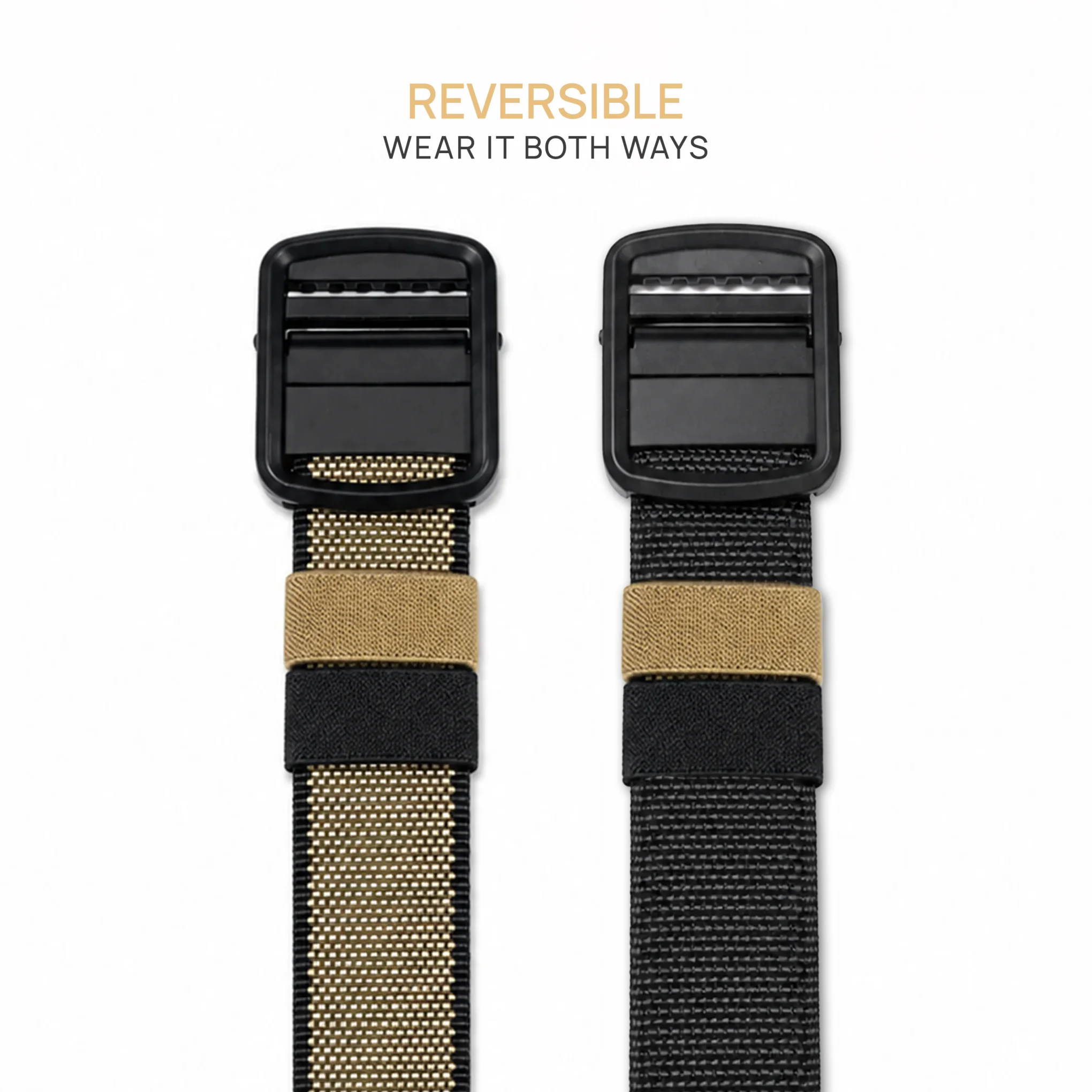 Reversible Woven Nylon Webbing Belt – Beige & Black - Image 2