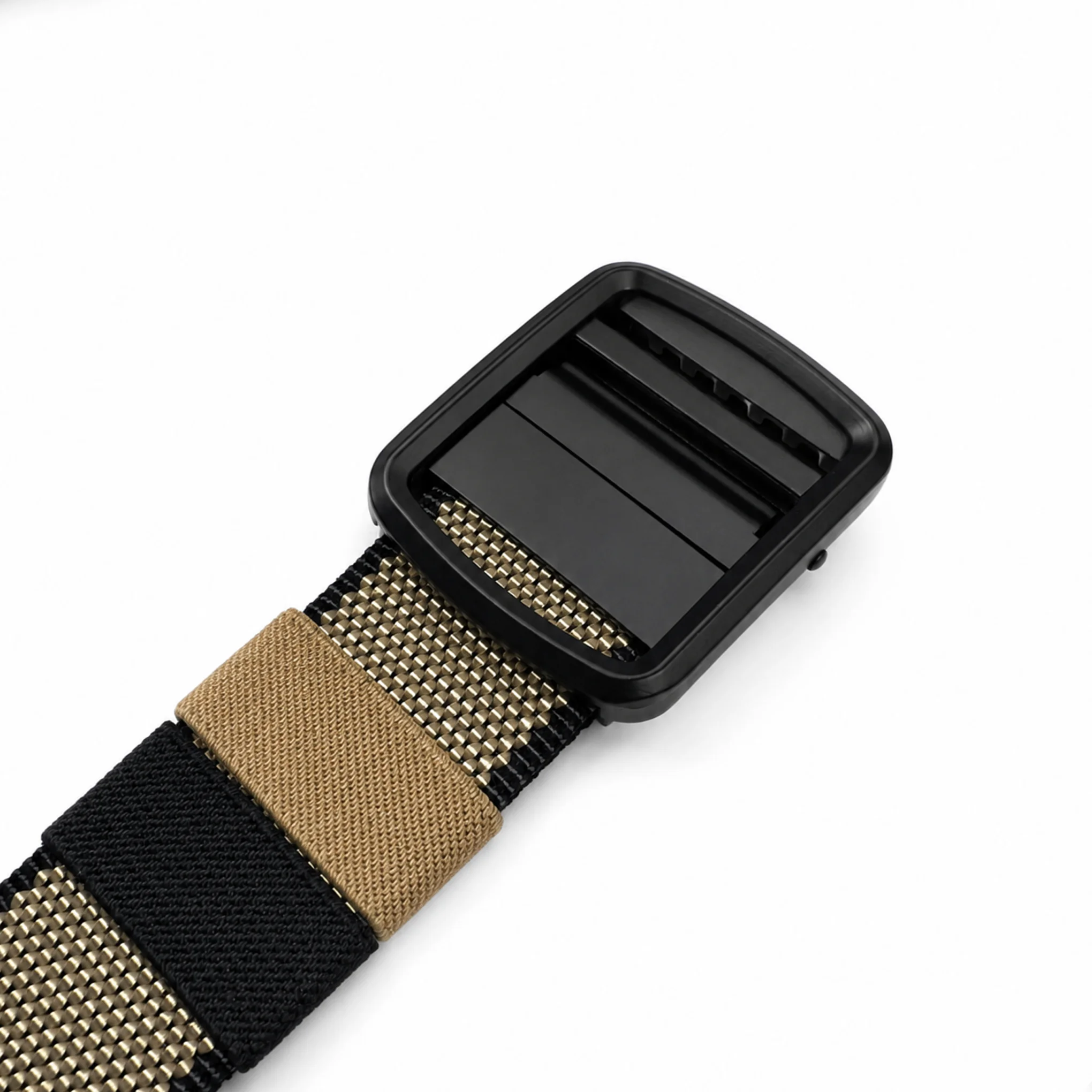Reversible Woven Nylon Webbing Belt – Beige & Black - Image 4