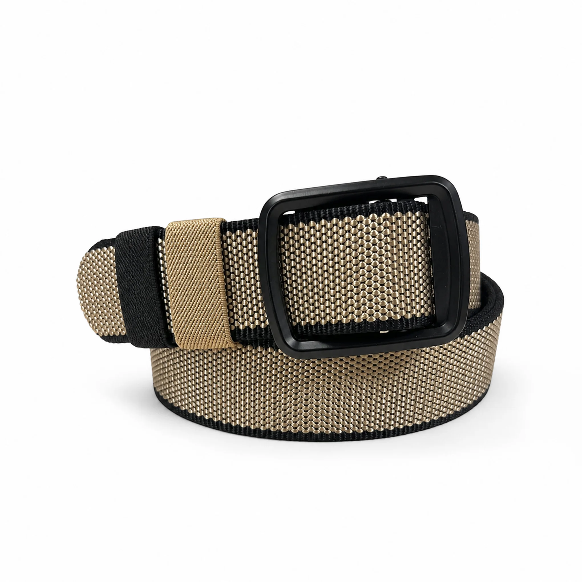 Reversible Woven Nylon Webbing Belt – Beige & Black - Image 5