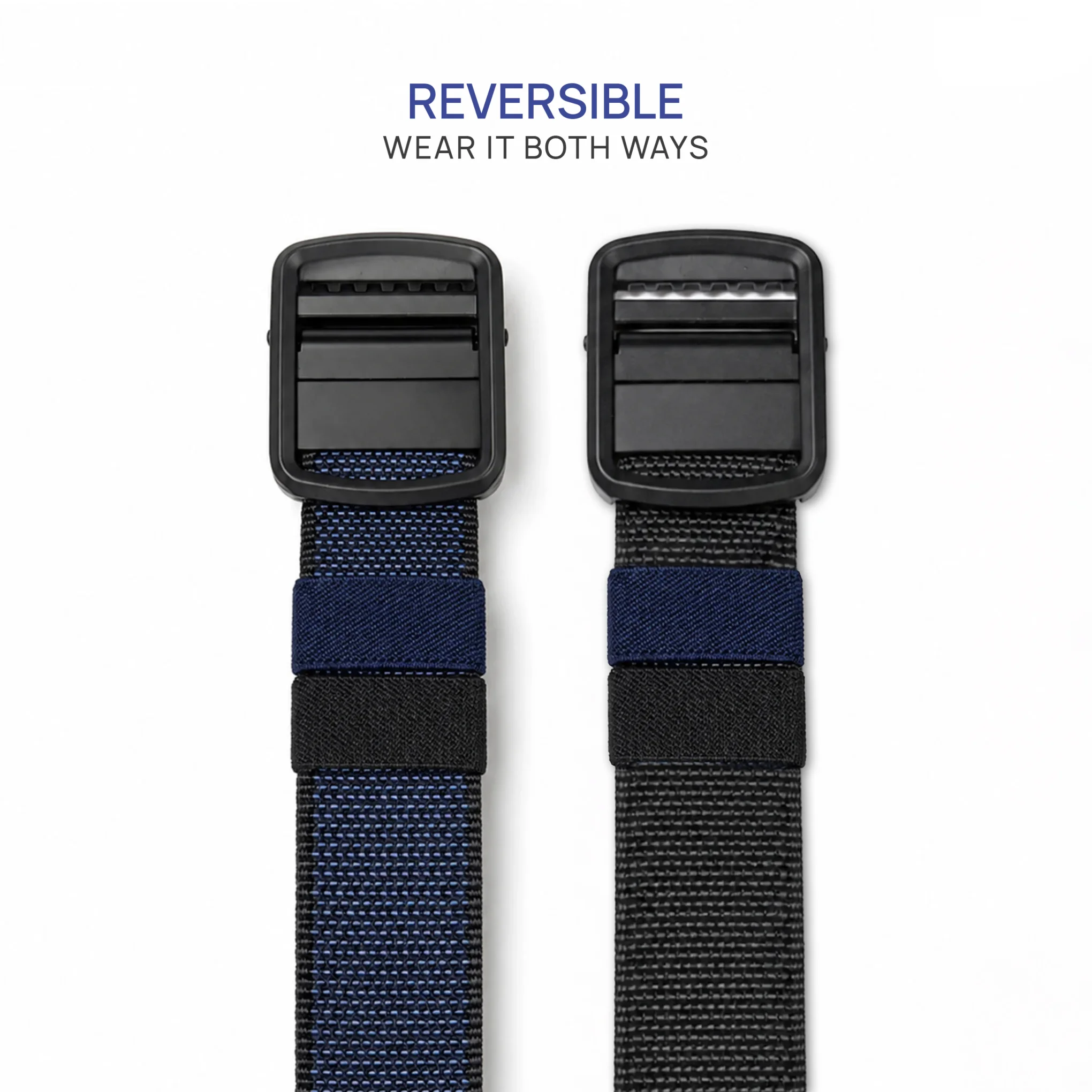 Reversible Woven Nylon Webbing Belt – Blue & Black - Image 2