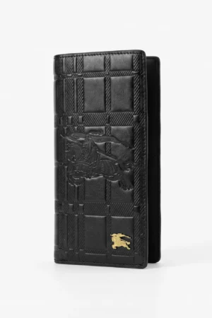 Embossed Leather Long Wallet — Black