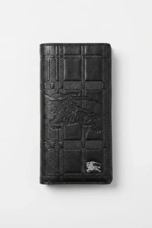 Embossed Leather Long Wallet — Black