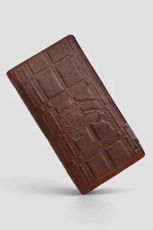 Embossed Leather Long Wallet — Coffee Brown