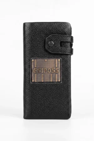 Genuine Leather Long Wallet — Black