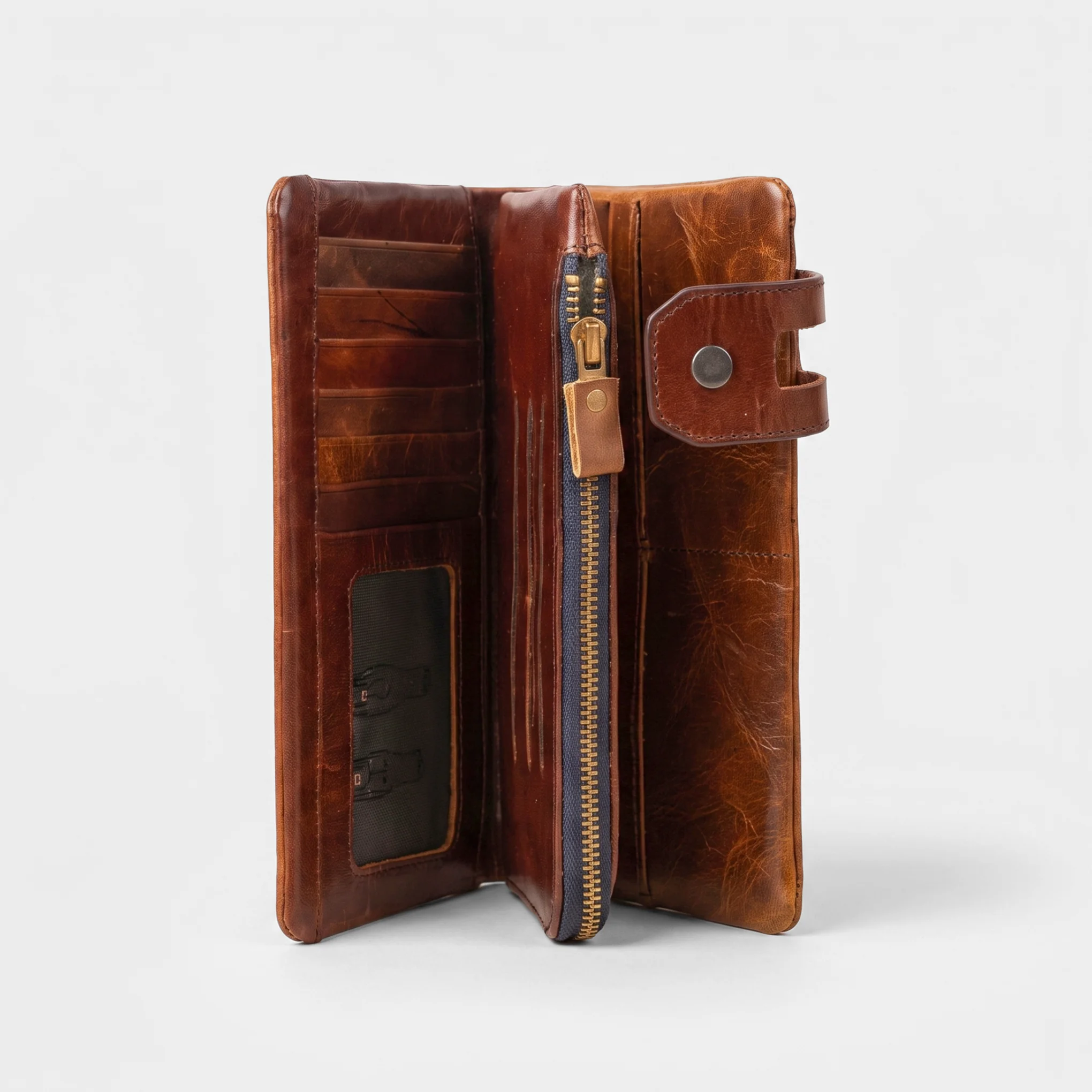 Genuine Leather Long Wallet — Brown - Image 2