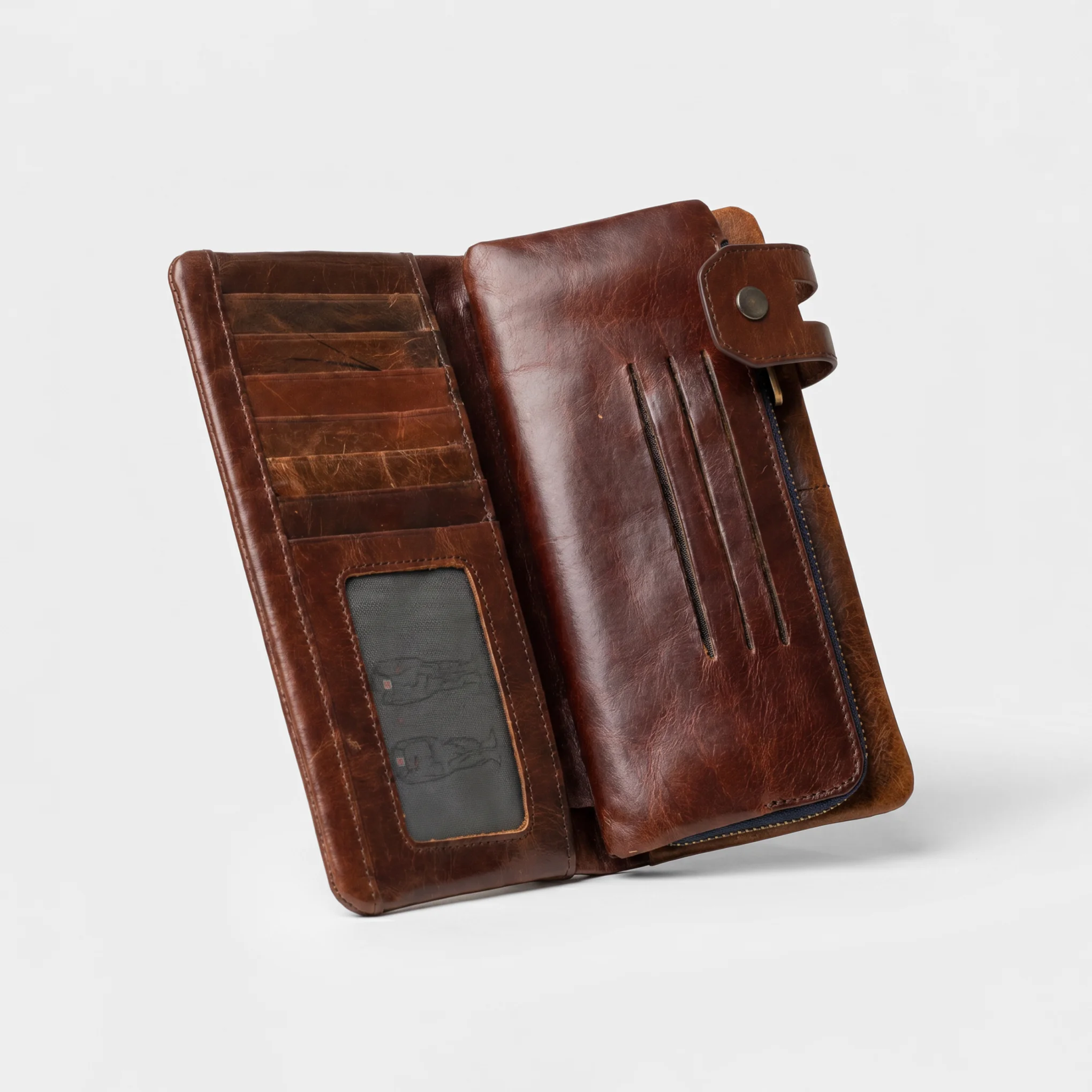 Genuine Leather Long Wallet — Brown - Image 4